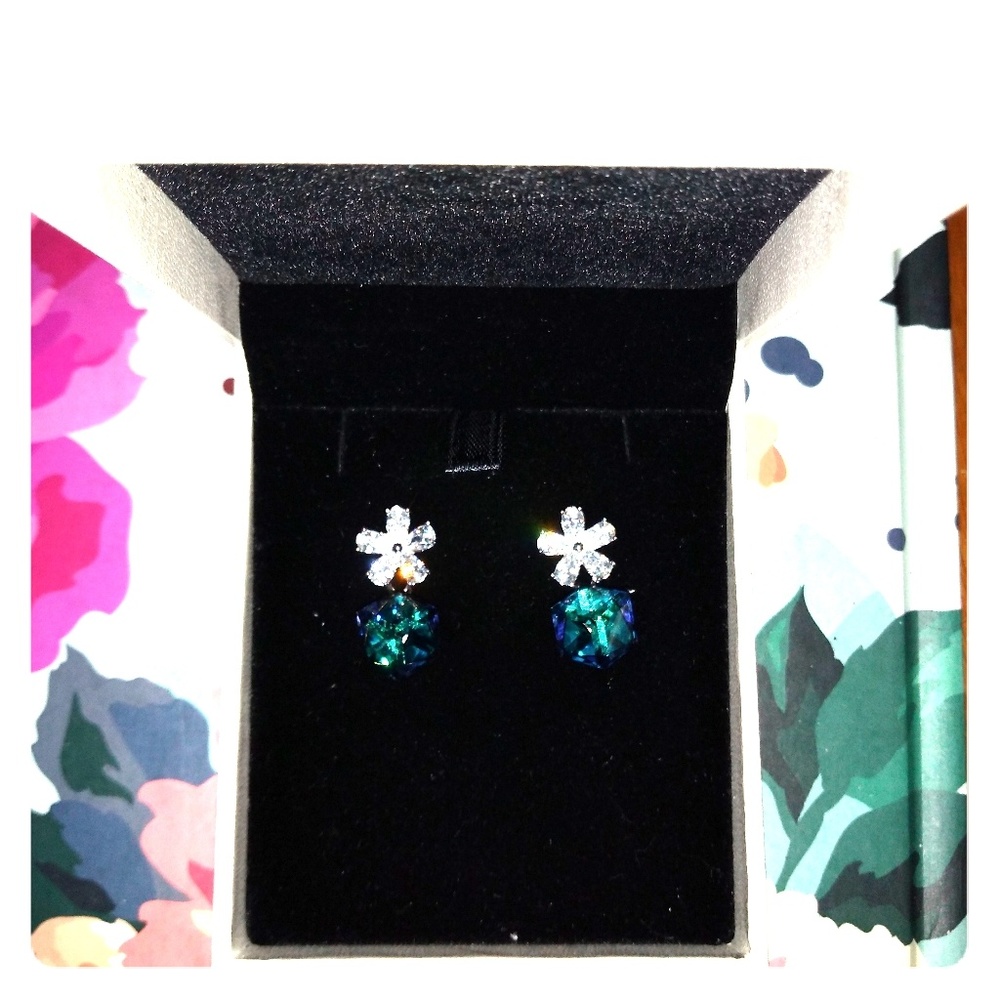 Swarovski crystal earrings NIB Blue crystals white